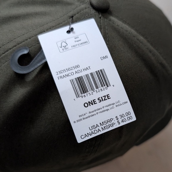RVCA “Franco” 7 panel Strapback Hat! Olive green with rubber patch logo. NWT! - Picture 3 of 5